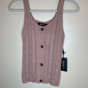 Mauve Pink Sleeveless Knitted Buttoned Tank Top